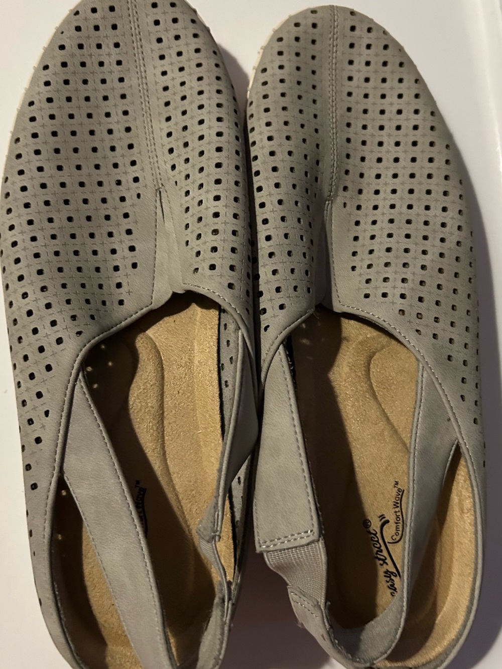 easy street Perforated Slip-On Flats in Light Gray